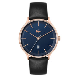 Lacoste Black Leather Blue Dial Men's Watch - 2011168