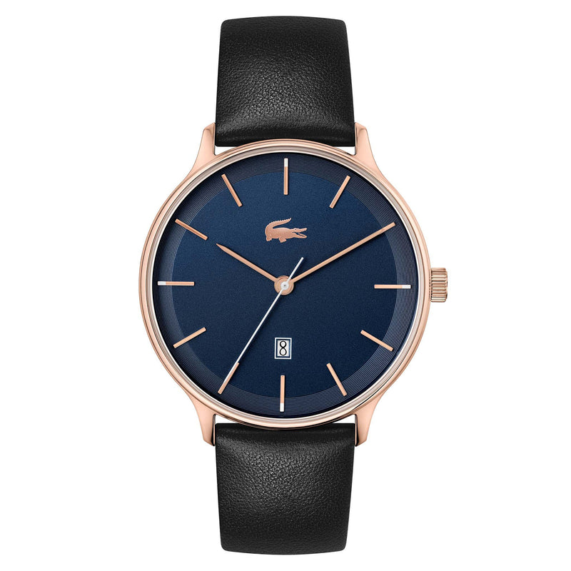 Lacoste Black Leather Blue Dial Men's Watch - 2011168