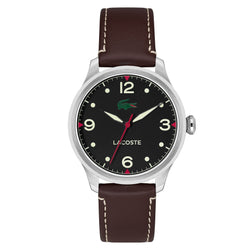 Lacoste Brown Leather Black Dial Men's Watch - 2011398