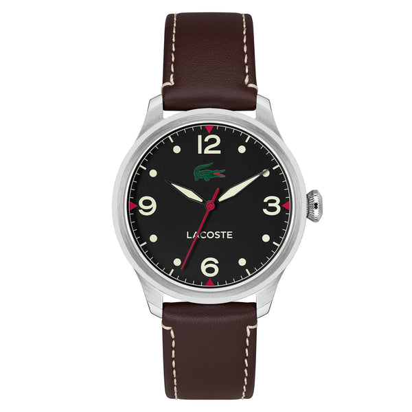 Lacoste Brown Leather Black Dial Men's Watch - 2011398