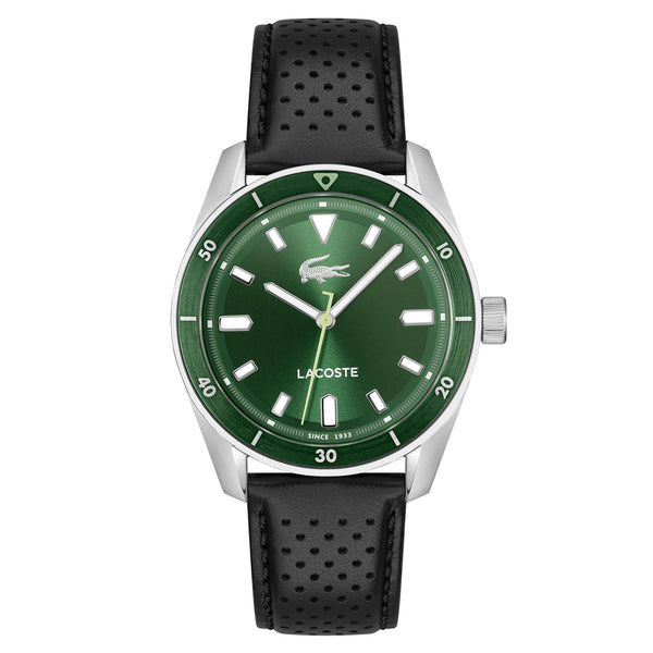 Lacoste Black Leather Green Dial Men's Watch - 2011423
