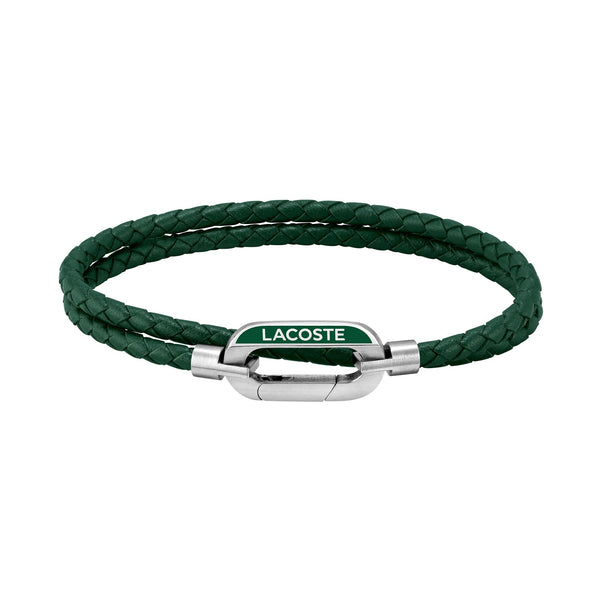 Lacoste Jewellery Stainless Steel & Green Leather Men's Bracelet - 2040111