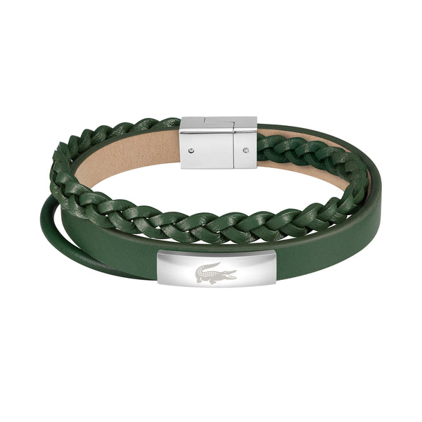 Lacoste Jewellery Stainless Steel & Green Leather Men's Leather Bracelet - 2040319