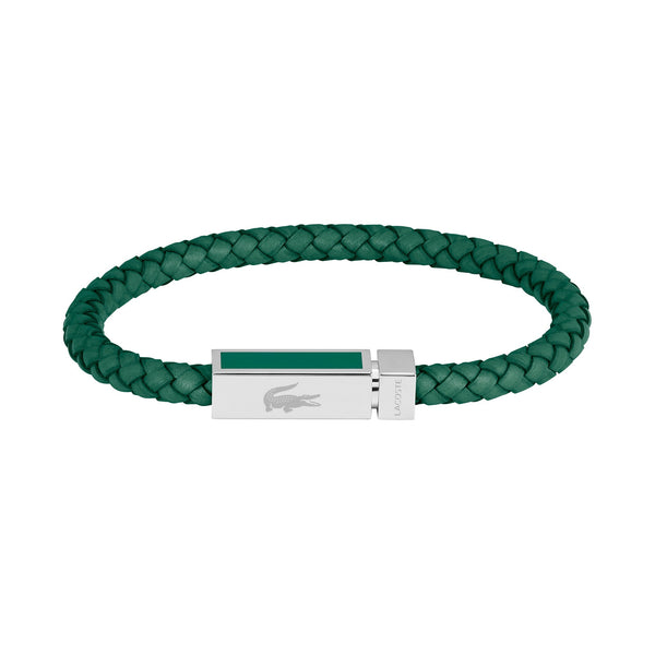 Lacoste Jewellery Stainless Steel & Green Leather Men's Bracelet - 2040449