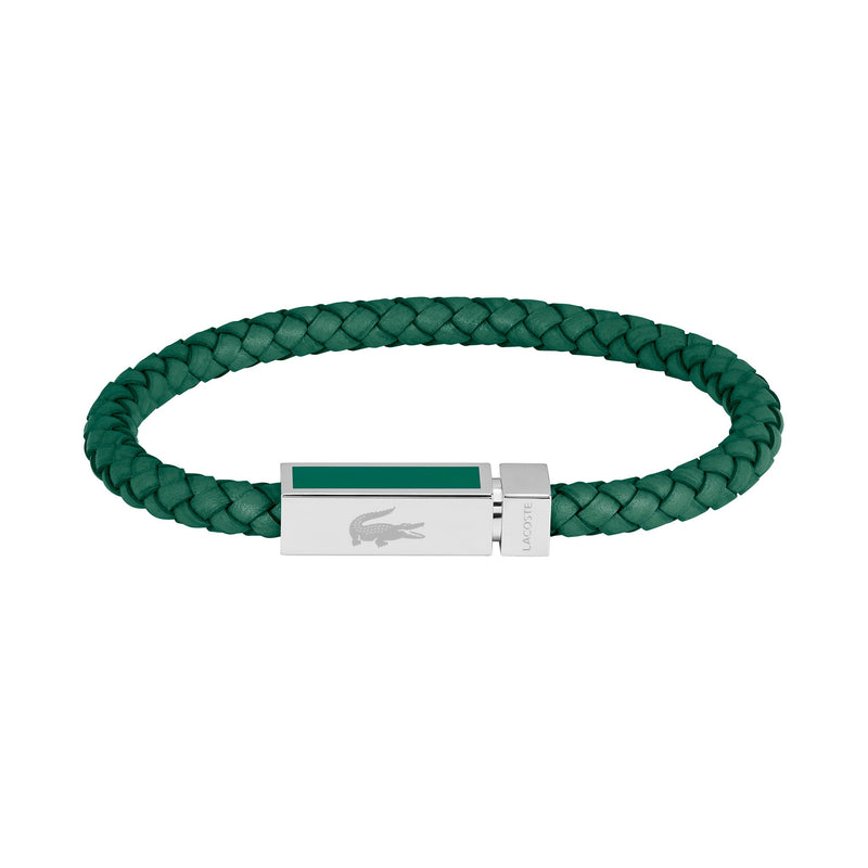 Lacoste Jewellery Stainless Steel & Green Leather Men's Bracelet - 2040449