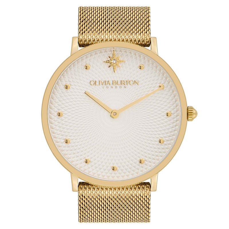 Olivia Burton Gold Steel Mesh White Dial Women's Watch - 24000024