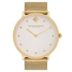 Olivia Burton Gold Steel Mesh White Dial Women's Watch - 24000024