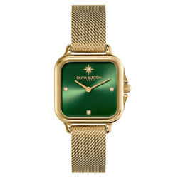 Olivia Burton Gold Steel Mesh Green Dial Women's Watch - 24000087