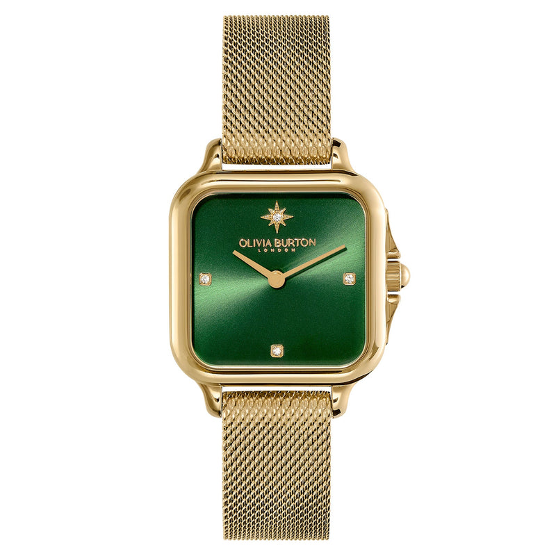 Olivia Burton Gold Steel Mesh Green Dial Women's Watch - 24000087