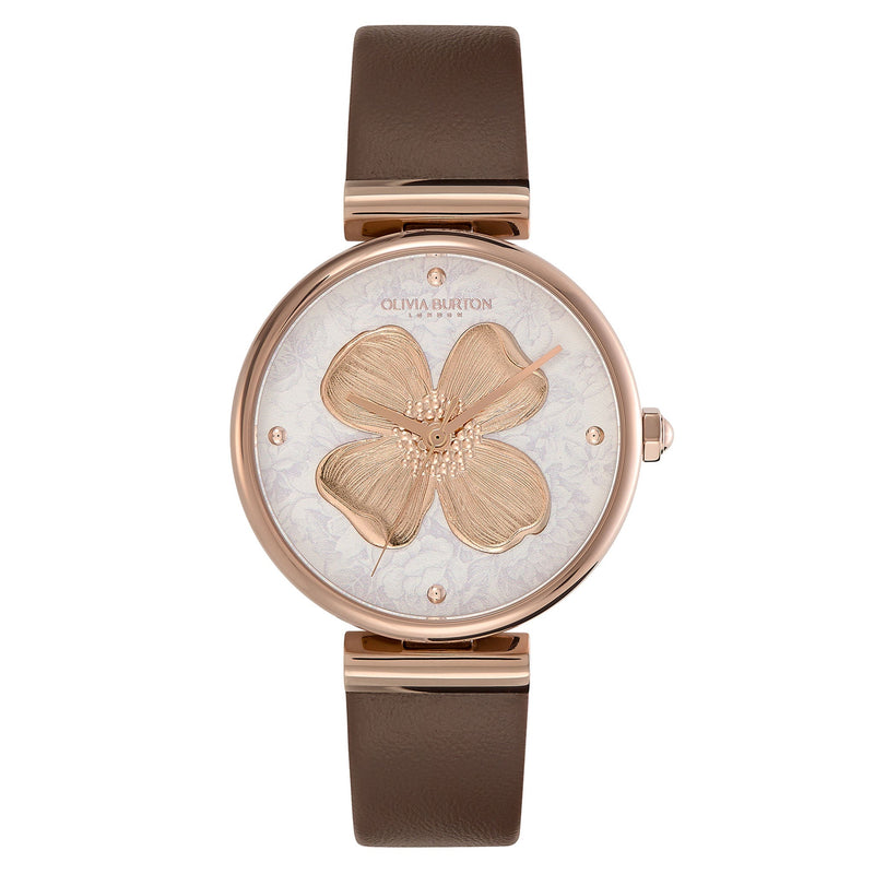 Olivia Burton  Mushroom Leather Silver White Dial Women's Watch - 24000093