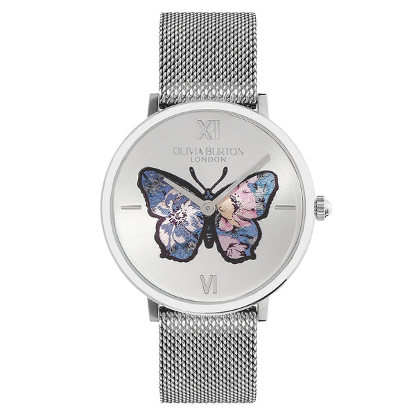 Olivia Burton Stainless Steel Mesh Silver White Dial Women's Watch - 24000146