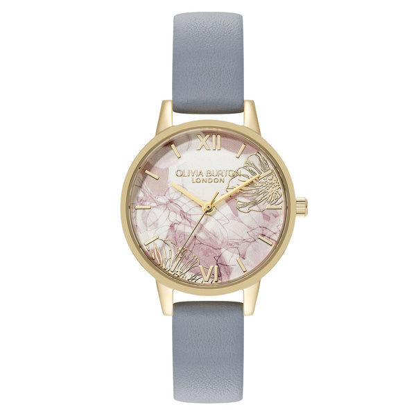 Olivia Burton Chalk Blue Leather Abstract Florals Dial Women's Watch - 24000225