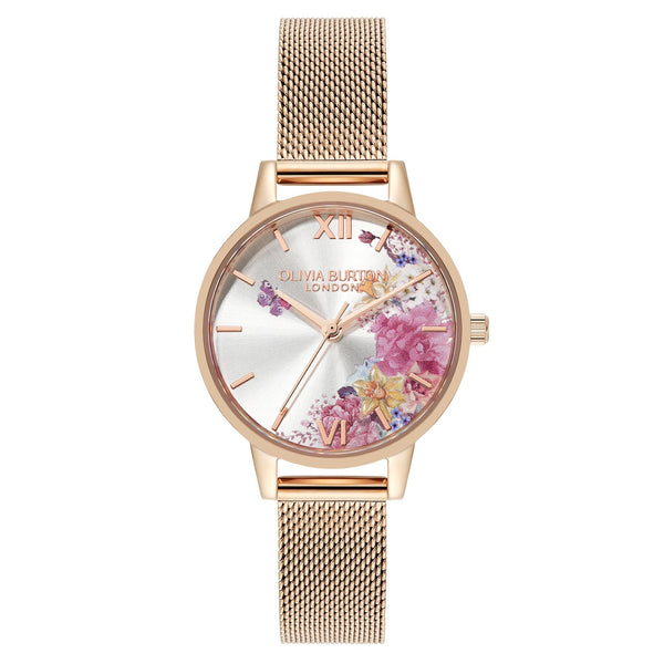 Olivia Burton Rose Gold Steel Mesh Ivory Dial Women's Watch - 24000226