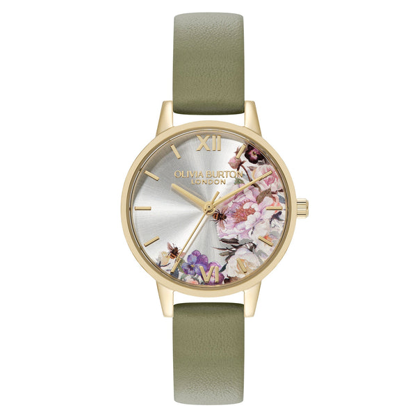 Olivia Burton Green Leather Ivory Dial Women's Watch - 24000228