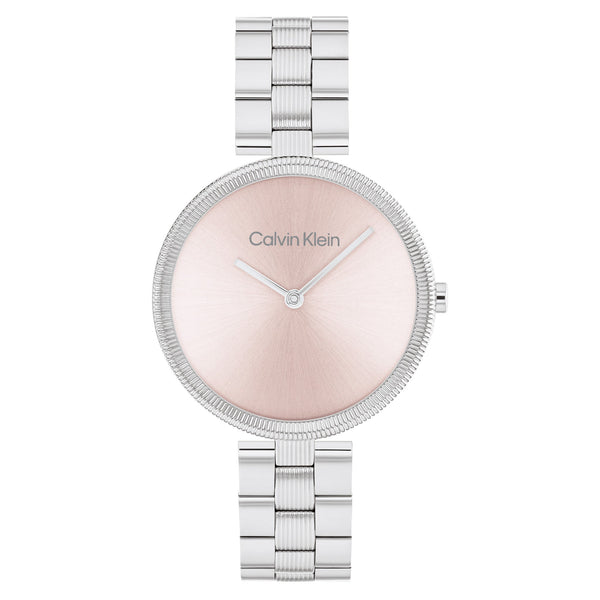 Calvin Klein Silver Steel Light Blush Dial Women's Slim Watch - 25100015