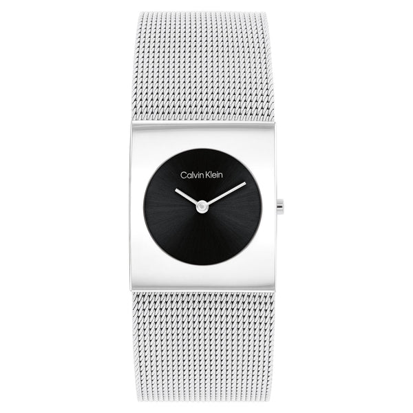 Calvin Klein Silver-tone Steel Mesh Black Dial Women's Watch - 25100061