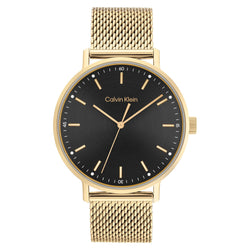 Calvin Klein Gold Mesh Black Dial Men's Watch - 25200049