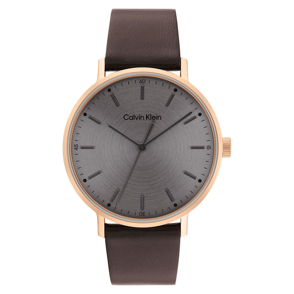 Calvin Klein Brown Leather Grey Dial Men's Watch - 25200051