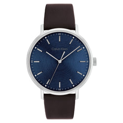 Calvin Klein Dark Brown Leather Blue Dial Men's Watch - 25200052