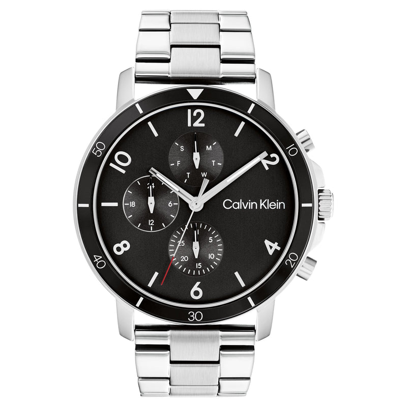 Calvin Klein Silver Steel Black Dial Men's Multi-function Watch - 25200067