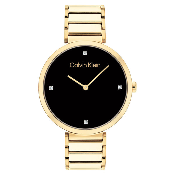 Calvin Klein Gold Steel Black Dial Women's Watch - 25200136