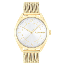 Calvin Klein Gold Mesh Silver White Dial Women's Watch - 25200195