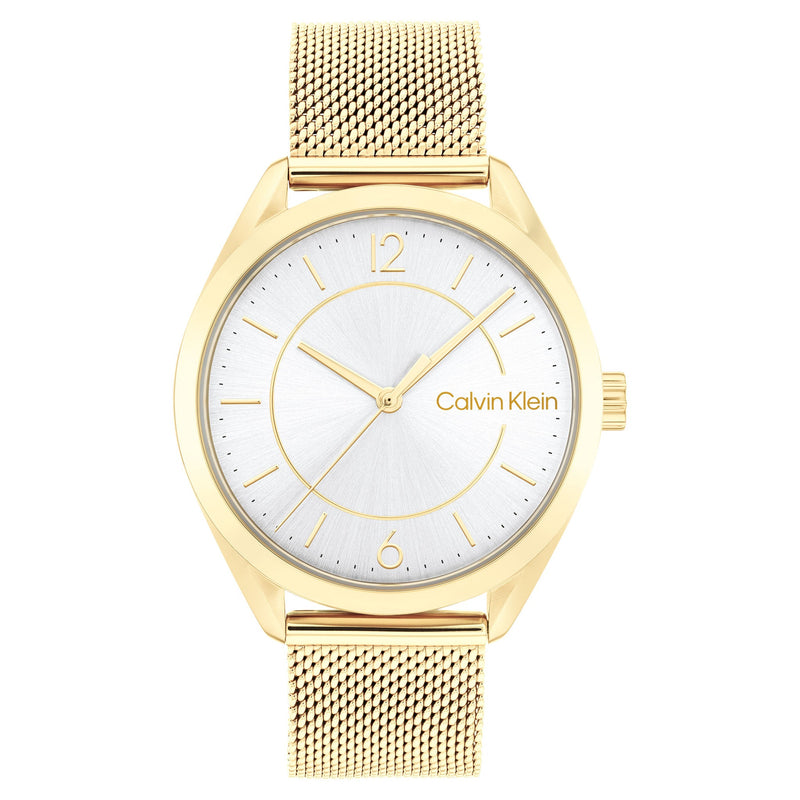 Calvin Klein Gold Mesh Silver White Dial Women's Watch - 25200195