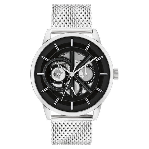 Calvin Klein Silver Mesh Black Dial Multi-function Men's Watch - 25200213