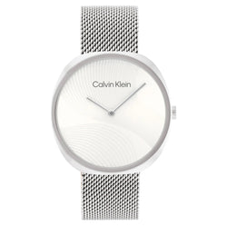 Calvin Klein Silver-tone Steel Mesh White Dial Women's Watch - 25200245