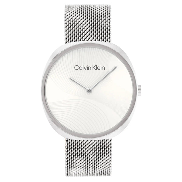 Calvin Klein Silver-tone Steel Mesh White Dial Women's Watch - 25200245