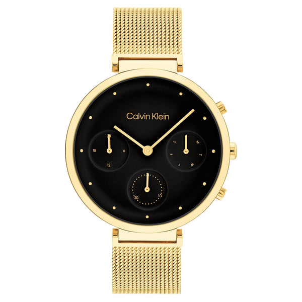 Calvin Klein Gold Steel Black Dial Multi-function Women's Watch - 25200287