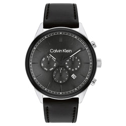 Calvin Klein Black Leather Dark Grey Dial Multi-function Men's Watch - 25200379