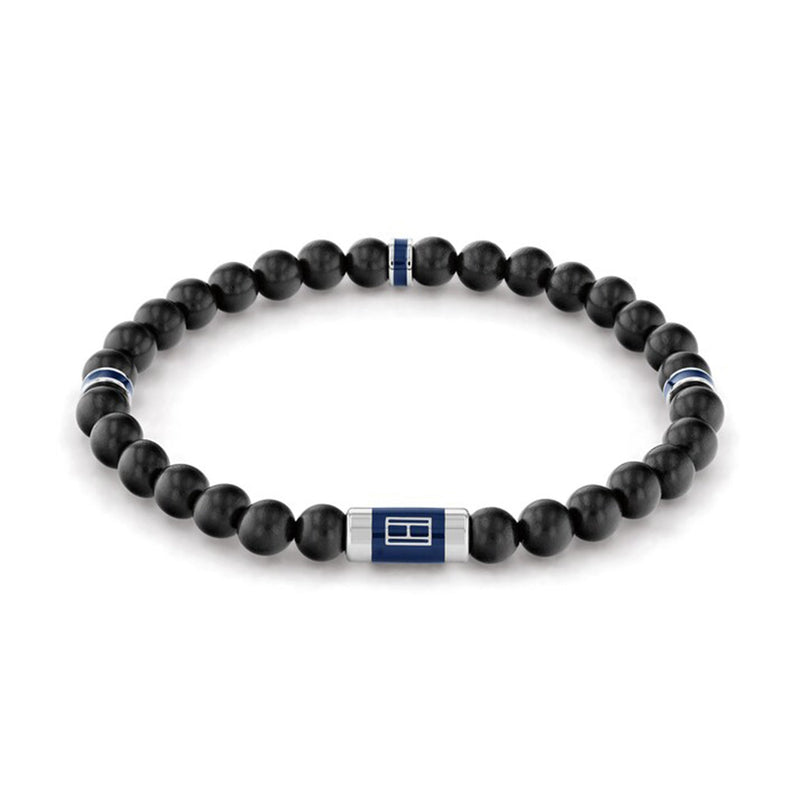 Tommy Hilfiger Jewellery Stainless Steel & Black Wood & Black Cord Men's Wood Bead Bracelet - 2790323