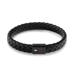 Tommy Hilfiger Jewellery Black Steel & Black Leather Men's Leather Bracelet - 2790331