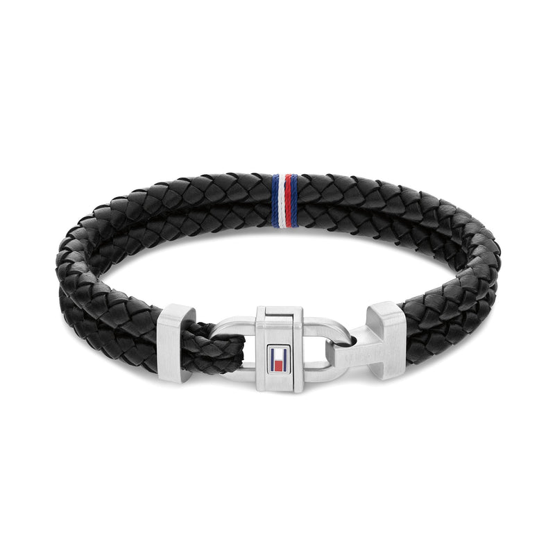 Tommy Hilfiger Jewellery Stainless Steel & Black Leather & Multicolor Cord Men's Leather Bracelet - 2790361