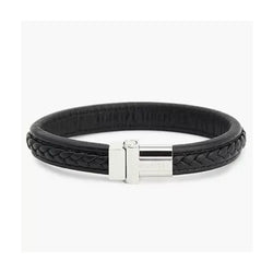 Tommy Hilfiger Jewellery Stainless Steel & Black Leather Men's Bracelet - 2790375