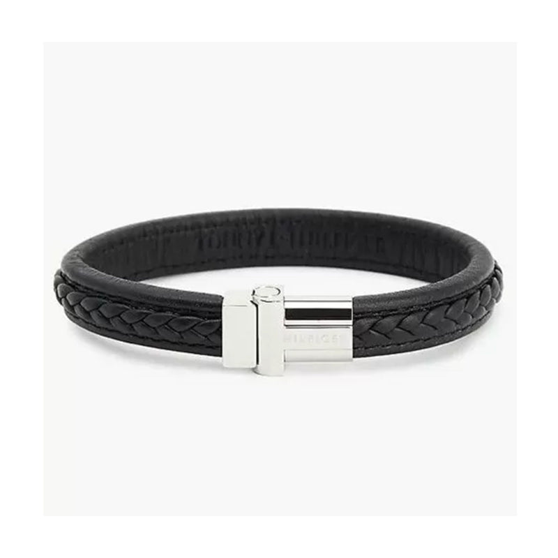 Tommy Hilfiger Jewellery Stainless Steel & Black Leather Men's Bracelet - 2790375