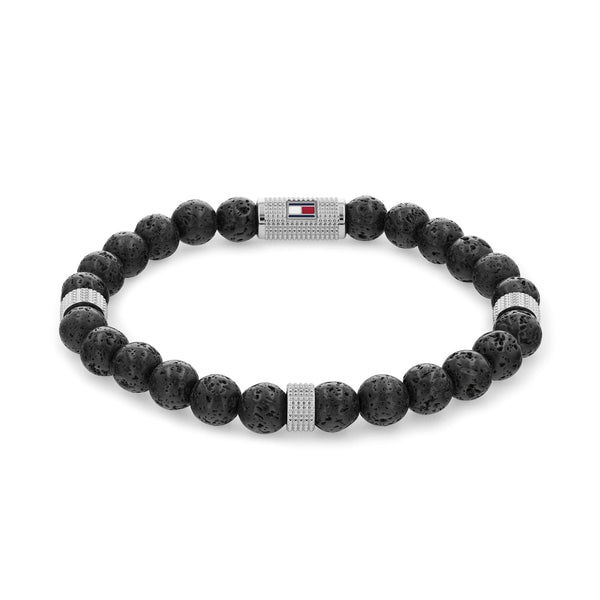 Tommy Hilfiger Jewellery Stainless Steel & Black Lava Bead & Black Elastic Rope Men's Stone Bracelet - 2790435