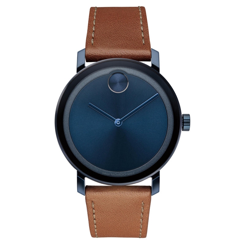 Movado Cognac Leather Blue Dial Swiss Men's Watch - 3600806