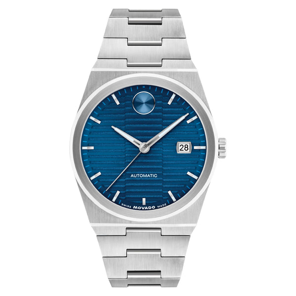 Movado Stainless Steel Blue Dial Automatic Men's Swiss Made Watch - 3600940