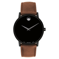 Movado Cognac Leather Black Dial Swiss Men's Watch - 607198