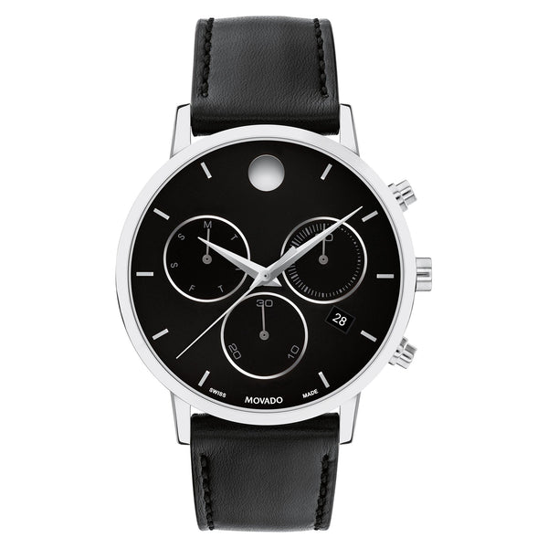 Movado Black Calfskin Black Dial Swiss Chronograph Men's Watch - 607778