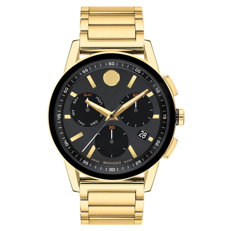 Movado Yellow Pvd Black Dial Swiss Chronograph Men's Watch - 607803