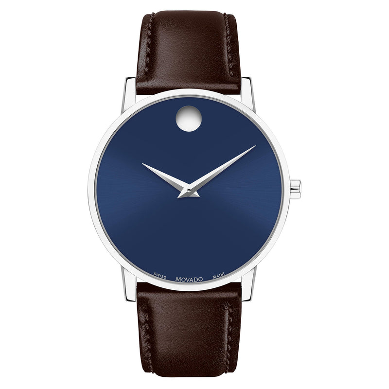 Movado Brown Calfskin Blue Dial Swiss Men's Watch - 607851