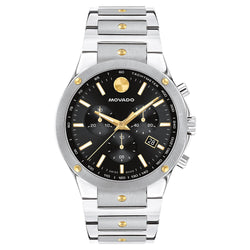 Movado Stainless Steel & Yellow Pvd Black Dial Swiss Chronograph Men's Watch - 607972