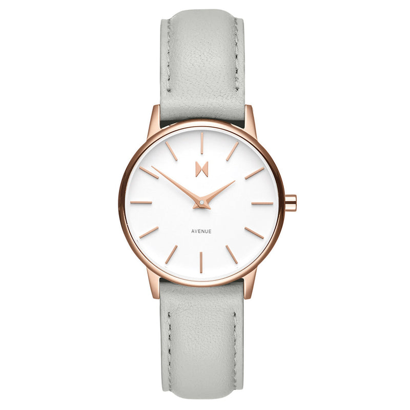 MVMT Grey Leather Band White Dial Women's Slim Watch - DMA01RGGR