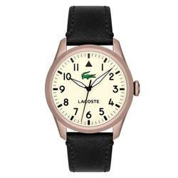 Lacoste Black Leather Parchment Dial Men's Watch - 2011300