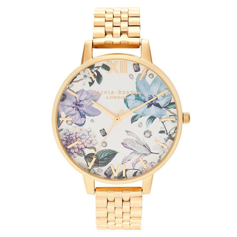 Olivia Burton Bejewelled Gold Steel Floral Dial Women's Watch - OB16EX126