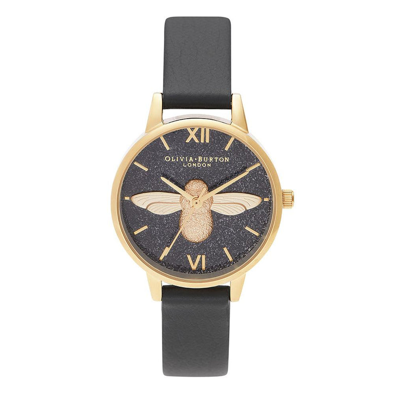 Olivia Burton Glitter 3D Bee Black Eco Friendly Ladies Watch - OB16GD48