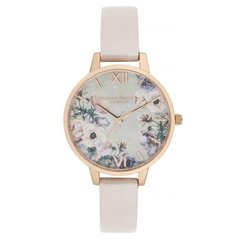 Olivia Burton Watercolour Pearl Pink Leather Floral Dial Women's Watch - OB16PP53